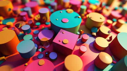 Poster - Abstract background with colorful 3D shapes scattered in geometric composition