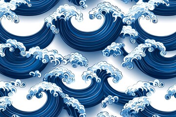 Aufkleber - Simple blue wave pattern on a white background, creating a peaceful and minimalist design
