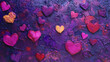 © Thiago - Romantic hearts dance on vibrant purple canvas, generative ai. Romantic. Illustration
