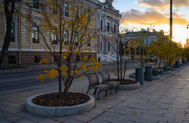Wall Mural - sunset view of sofiyskaya embankment in moscow, russia. architecture and landmark of moscow. cozy ci