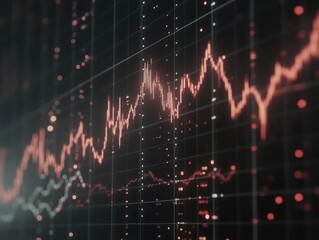 Poster - closeup financial chart with uptrend line candlestick graph in stock market on monitor background