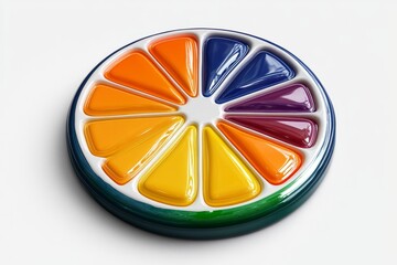 Poster - A colorful 2D illustration of an orange slice with bright colors on a white background, creating a fresh look