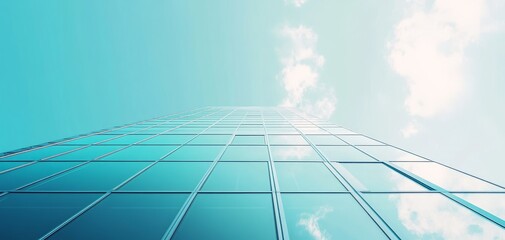 A modern skyscraper reflecting the sky, captured from a low angle to emphasize its height and sleek glass facade