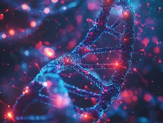 Poster - glowing synthetic biological circuit visualizing genetic components in digital rendering