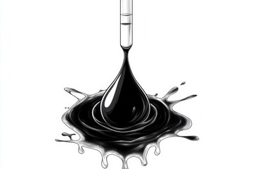 Poster - A simple 2D drawing of a drop of oil in a pipette, symbolizing skincare on a plain white background