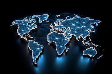 Poster - Global map showing interconnected lines, representing the concept of worldwide internet network