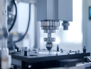 Fototapete - Advanced Precision Cutting Tool in High-Tech Industrial Setting with Focus on Machinery Component and Modern Engineering Technology