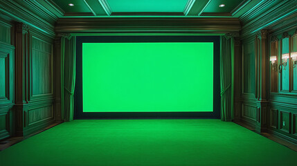 Poster - projector, display, green, screen, green screen, chroma key, monitor, chroma, key, lcd, 3d, real, realistic, indoor, interior, modern, design, room, dark, lighting, black, plasma, tv, equipment, camer