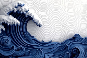 Aufkleber - Simple blue wave pattern on a white background, creating a peaceful and minimalist design