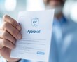 © Pungu x - Manager holding document with 'KYC Approval' in background, formal setting, identity compliance, verification complete