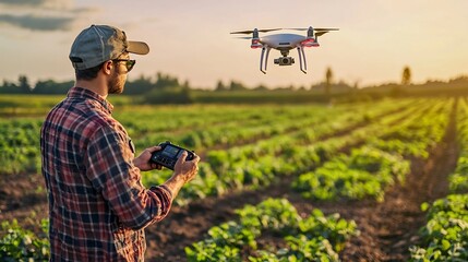 Poster - Farmer Using Drone Controller to Monitor Smart Farming Data from Aerial Crop Surveillance
