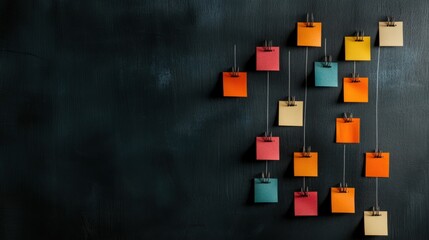 Poster - Colorful Sticky Notes on a Dark Background Creating a Dynamic and Creative Workspace Environment for Organization and Idea Expression