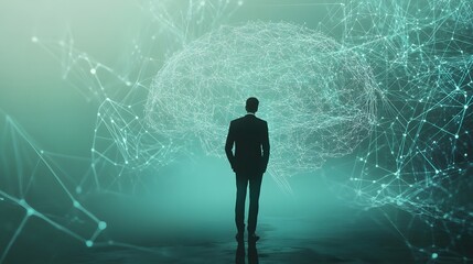 Poster - Businessman Contemplating Ideas in Digital Space