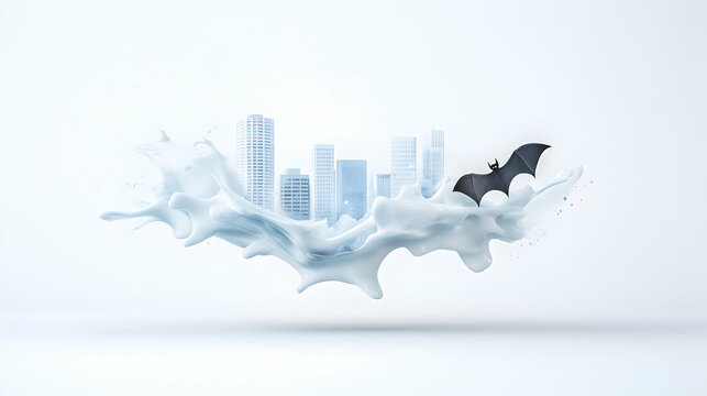 halloween text banner with bat and paint splash
