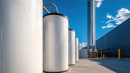 Octane storage tanks with cooling systems in background, octane plant, modern infrastructure setup