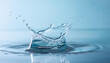 © hardvicore - Dynamic splash of clear water or fluid serum on pastel backdrop, droplets and ripples.