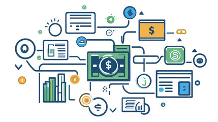 Poster - Fintech Illustration with Connected Icons for Digital Banking and Payments