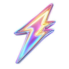 Poster - Iridescent Neon Lightning Bolt Icon with Glossy 3D Effect