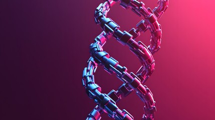 Poster - Abstract Representation of DNA Helix Formed by Interconnected Metallic Links Highlighting the Intersection of Technology and Biology in a Colorful Background
