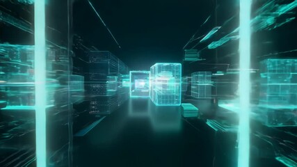 Poster - Virtual data center corridor with cloud servers providing compute power