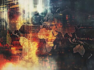 Poster - double exposure global world map on business financial stock market trading background.