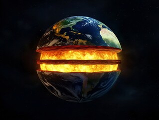 a glowing cross section of the dynamic and complex inner structure of planet earth