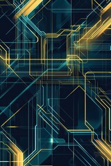 Poster - Vibrant flat cybernetic backdrop featuring blue and yellow geometric patterns. Generative AI