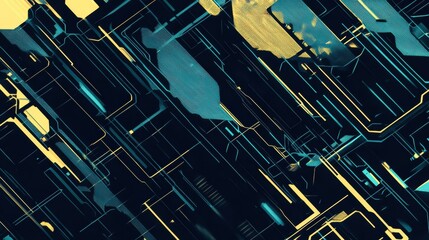 Poster - Abstract flat cybernetic backdrop featuring vibrant yellow and blue patterns. Generative AI
