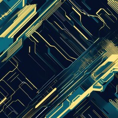 Poster - Modern cybernetic backdrop featuring dynamic yellow and blue lines. Generative AI