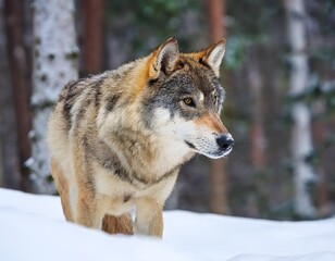 Naklejka na meble gray wolf hunting in snow