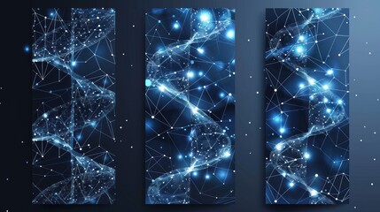 Poster - Abstract Digital Art:  A Blue Galaxy of Connected Lines