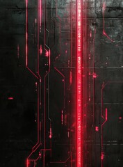 Poster - Red glowing line effect on a dark background, a red and black color scheme, a cyberpunk, a tech theme, futuristic, a wallpaper design for a mobile phone. 