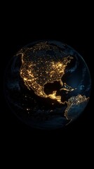 this stunning depiction shows north americas vibrant lights on a digital earth globe against a black