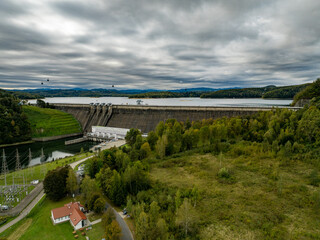 Wall Mural - View from a drone of Lake Solina and the surrounding area.