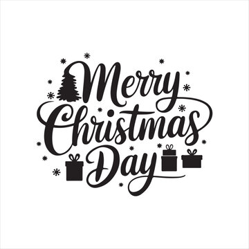 Merry Christmas hand drawn lettering with decoration, Xmas calligraphy on white background