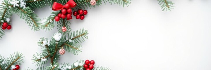 Wall Mural - A festive Christmas background featuring lush branches of fir surrounding an empty copy space, happy, creative