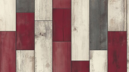 Poster - Wooden floor with red, white and gray stripes. The floor is made of wood and has a rustic look