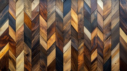 Poster - Wood grain patterned wall with a brown and black color scheme. The pattern is made up of many different wood pieces, creating a unique and interesting design. The wall appears to be made of wood