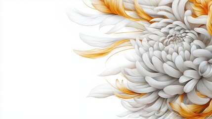 Wall Mural - White and gold flower with a yellow center. The flower is surrounded by a white background. The flower is very large and has a lot of detail