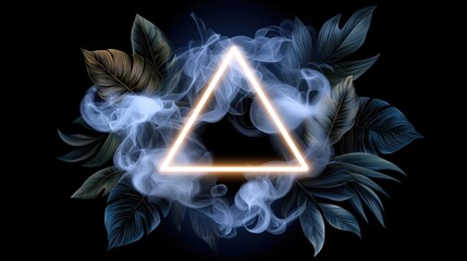 Aufkleber - Triangle is lit up in a blue and purple background. The triangle is surrounded by smoke and leaves