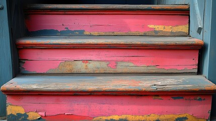 Poster - The stairs are painted in red and blue, with the blue steps being the bottom of the stairs