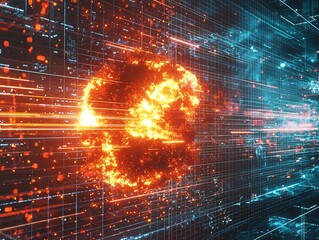 Poster - Digital Explosion Simulated Cyber Warfare Shatters the Grid of Data Pixels