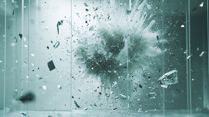 Poster - Explosive Beauty Shattered Glass Fragments in Slow Motion Reveal Delicate Destruction