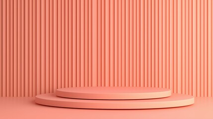 Poster - pink wall with a pink stage in the middle. the stage is empty and has a curved design