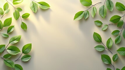 Wall Mural - leafy green background with a leafy green border. the background is a light tan color