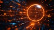 © panumas - Glowing orange sphere is surrounded by a blue background. The sphere is surrounded by a series of glowing lines, creating a sense of movement and energy. The image conveys a futuristic