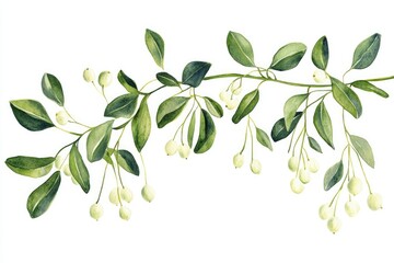 Naklejka na meble Watercolor Mistletoe and Berries Illustration for Winter Celebration