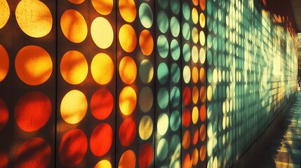 Poster - colorful wall with many different colored circles. the circles are of different sizes and colors, cr