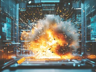 Poster - Explosive Disruption High Tech Lab Rocked by Blast as Digital Interfaces Shatter