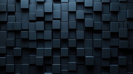 Wall Mural - Black and white image of a wall made of black cubes. The image has a monochromatic color scheme and a minimalist design. The wall appears to be made of many small cubes